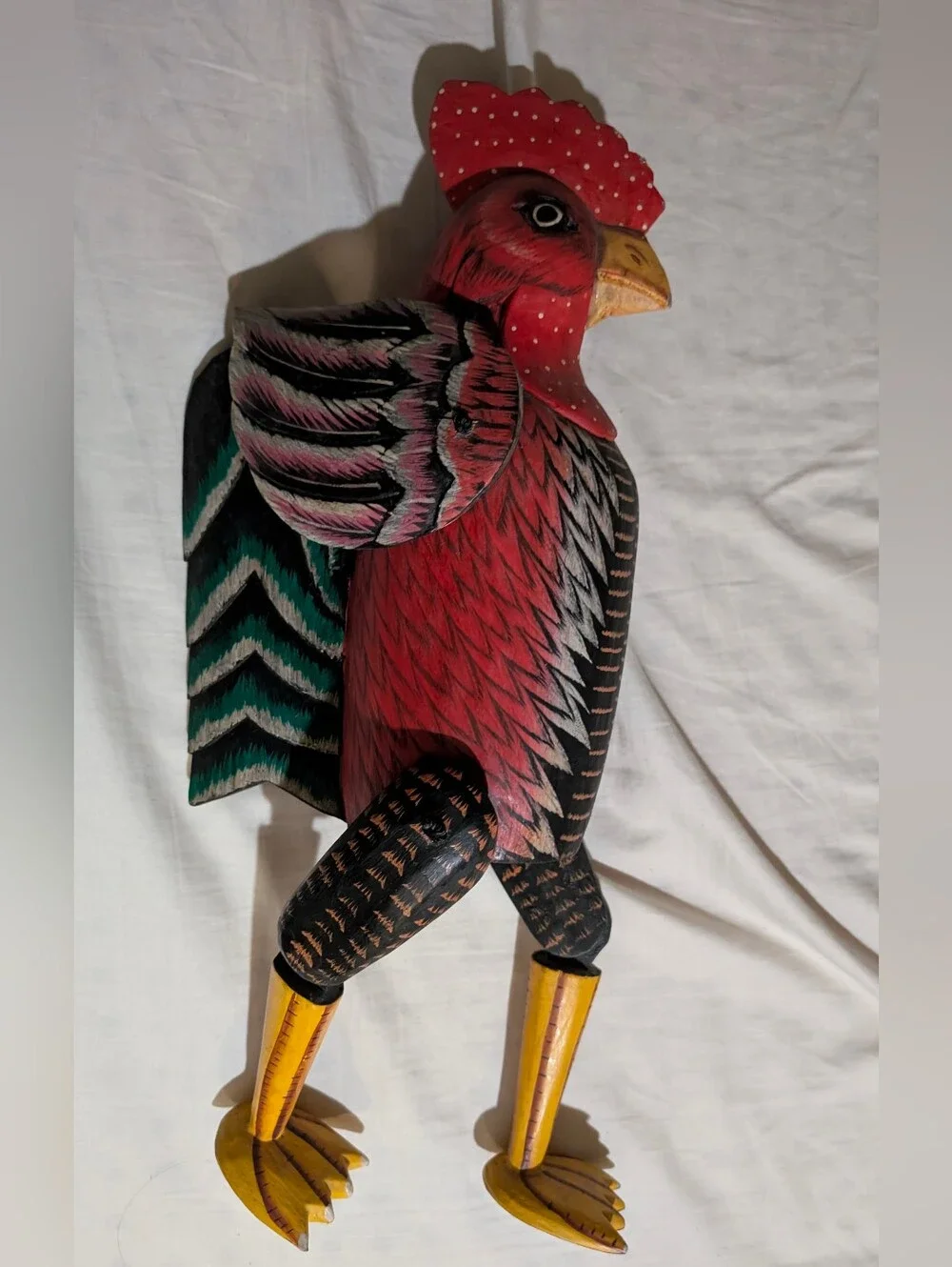 Pier 1 Folk art wooden painted hinged rooster shelf sitter movable wings & legs